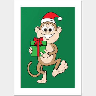Monkey with a Christmas Present Posters and Art
